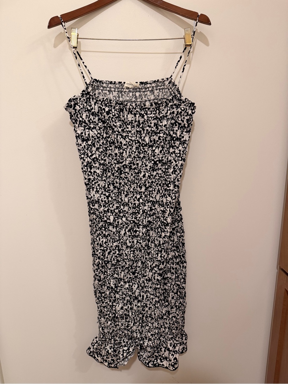 Everlane Black & White Smocked Midi Dress Size L